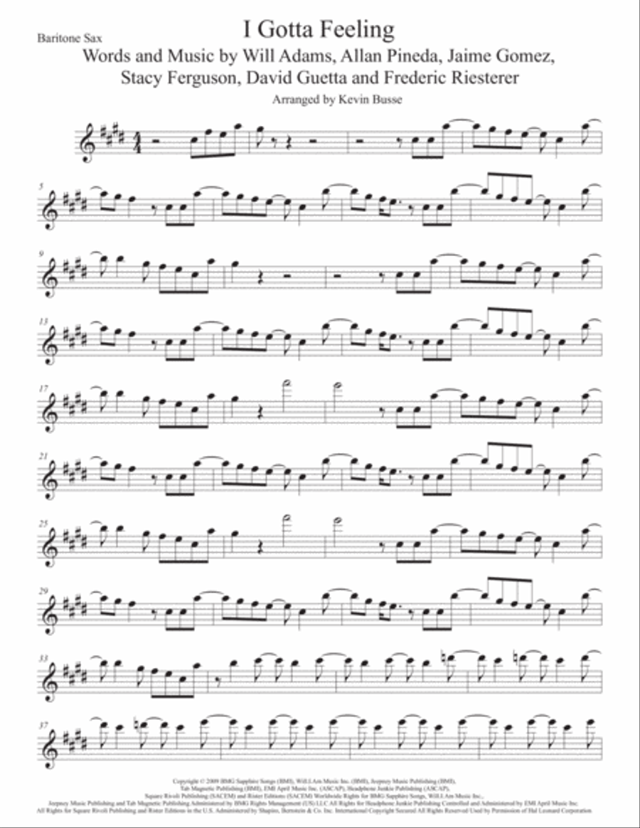 I Gotta Feeling Baritone Saxophone scores gallery preview page 1