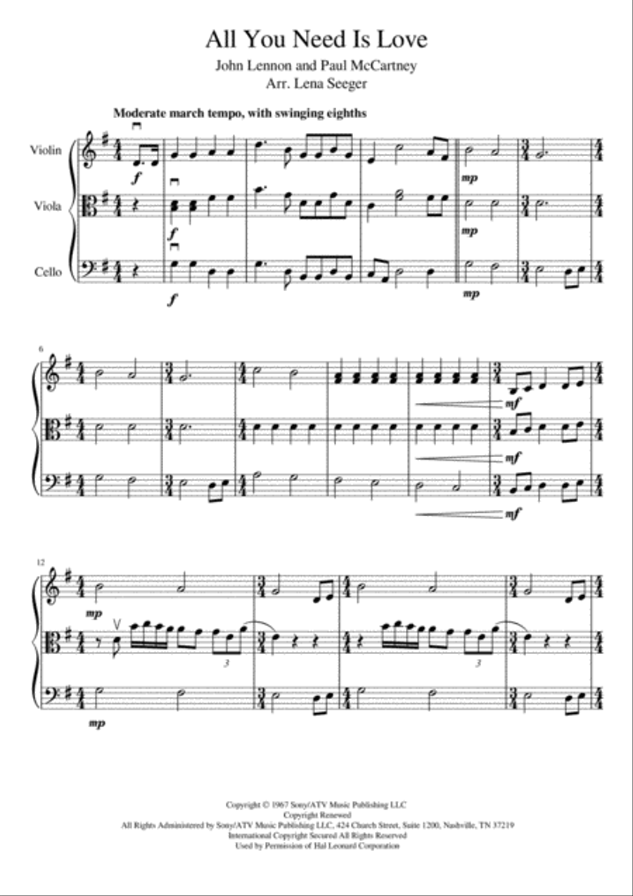 All You Need Is Love String Trio scores gallery preview page 2