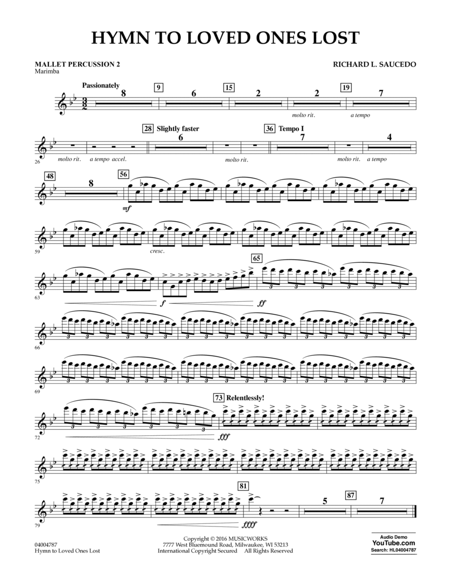 Hymn to Loved Ones Lost - Mallet Percussion 2 Percussion scores gallery preview page 1