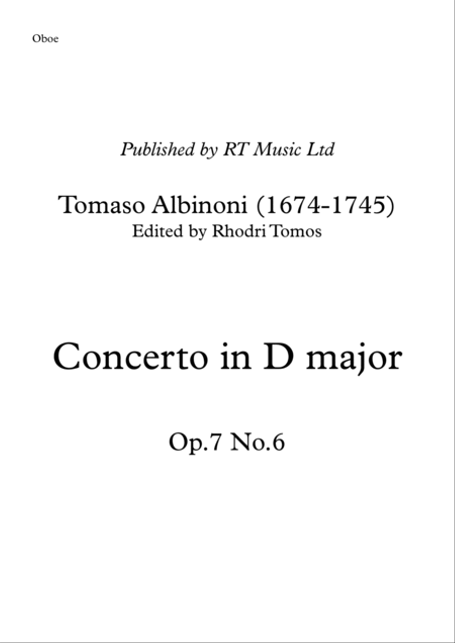Albinoni Concerto D major Op.7 No.6 - solo trumpet and piccolo trumpet parts C Trumpet scores gallery preview page 1