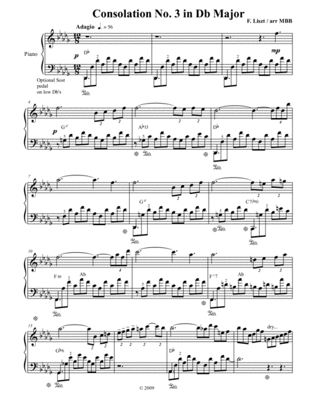 Consolation No.3 in Db major for Piano solo of Franz Liszt image number null