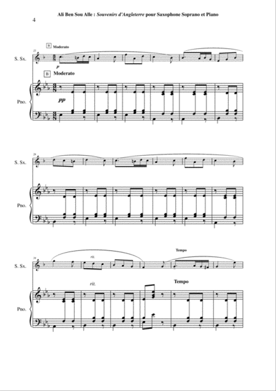 Ali Ben Sou Alle: Souvenirs d'Angleterre for soprano saxophone and piano Soprano Saxophone scores gallery preview page 4