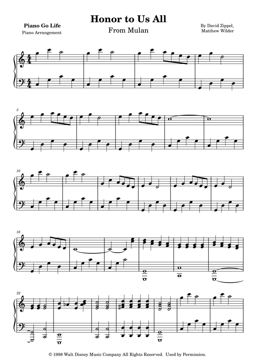 Honor To Us All Honor To Us All Piano Solo scores gallery preview page 1