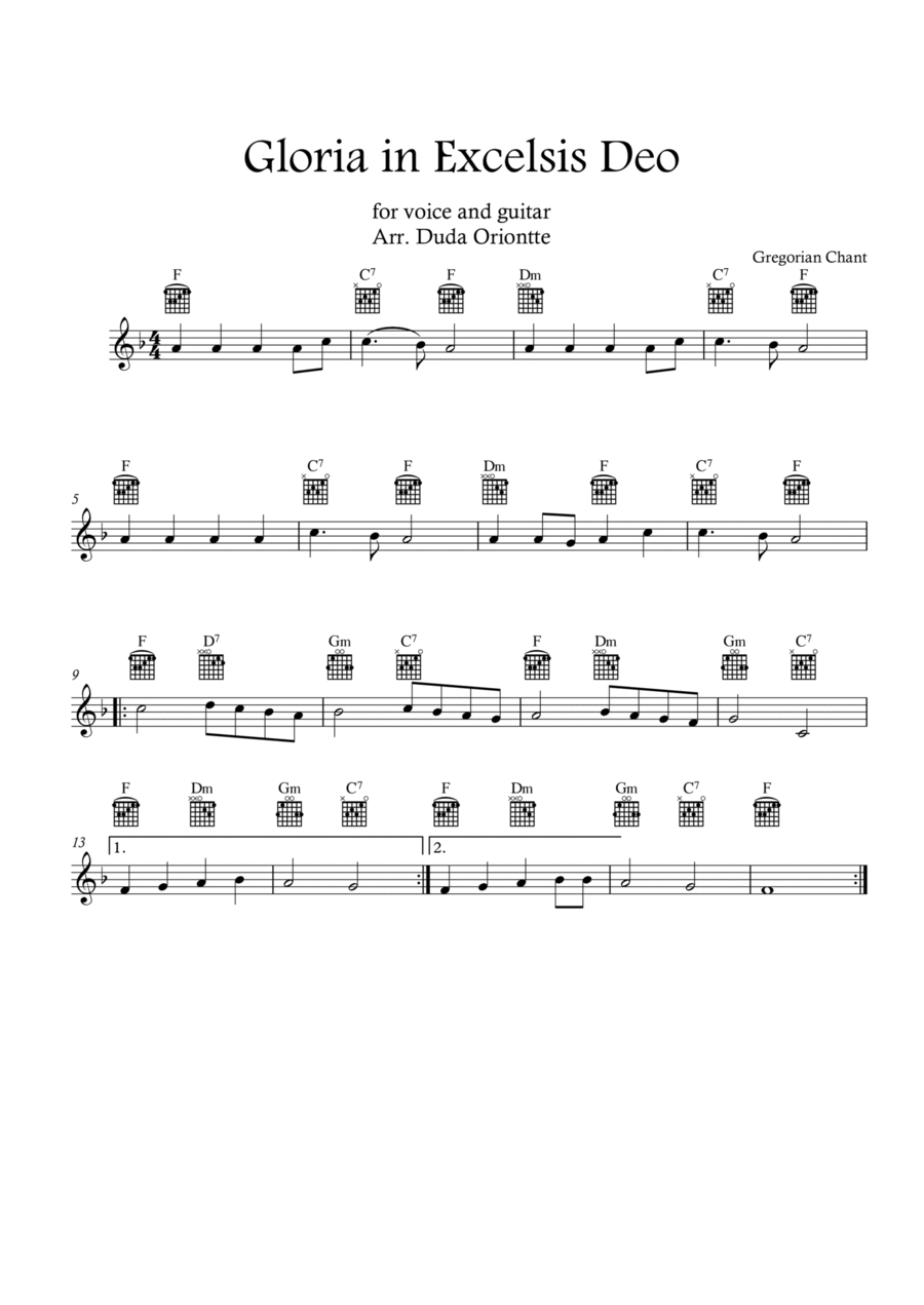 Gloria in excelsis Deo (F major - TABS - no lyrics) Guitar Tablature scores gallery preview page 1