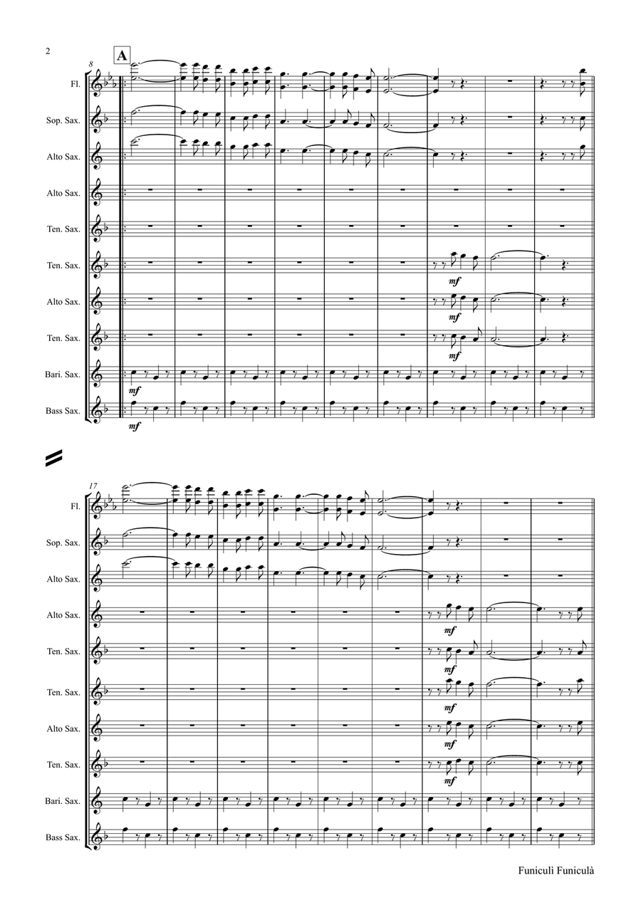 Funiculi Funicula - Italian Evergreen - Saxophone Quintet Saxophone Quintet scores gallery preview page 2
