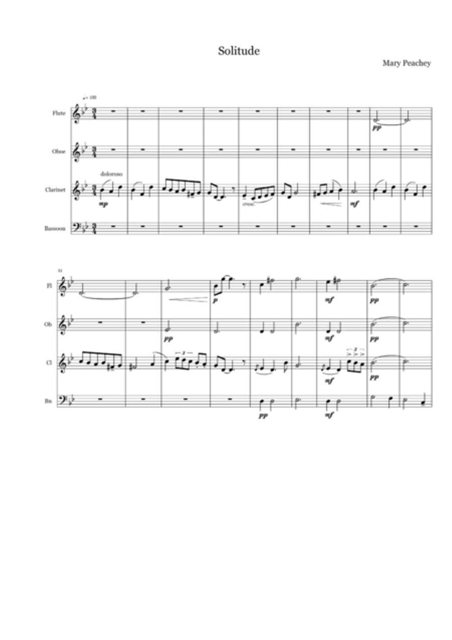 Solitude- for Wind Quartet Woodwind Quartet scores gallery preview page 1