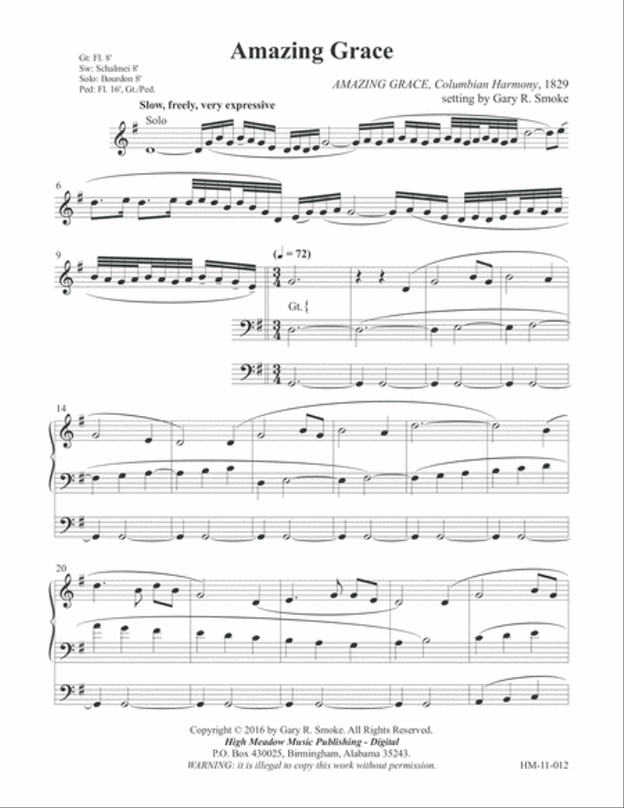 Amazing Grace Organ Solo scores gallery preview page 2