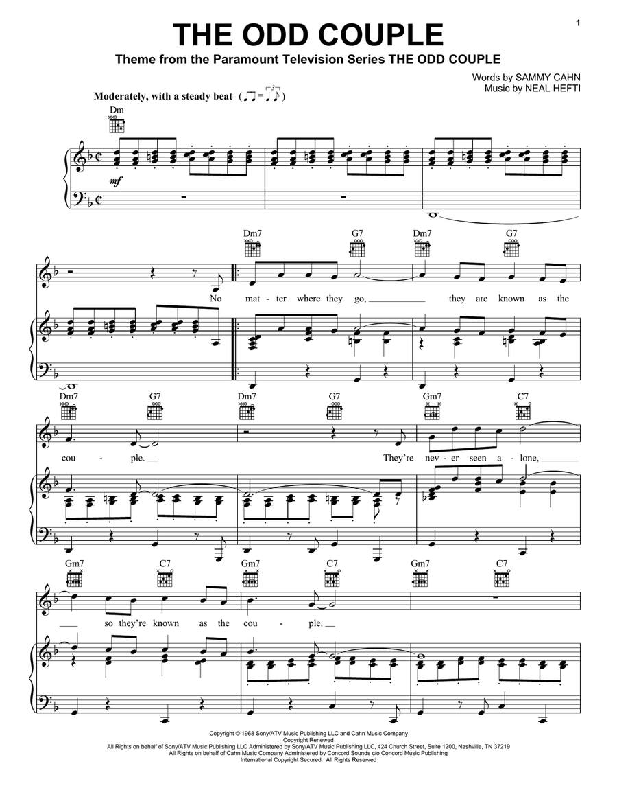 The Odd Couple Piano, Vocal, Guitar scores gallery preview page 1