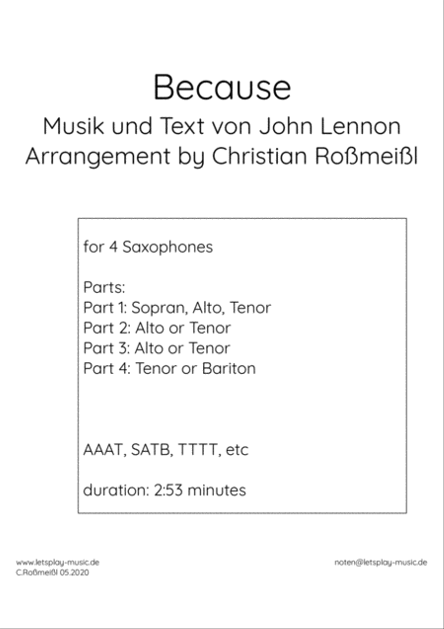 Because Woodwind Quartet scores gallery preview page 1