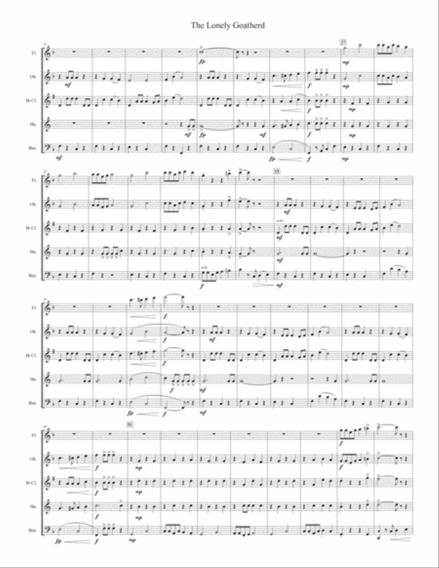 The Lonely Goatherd from the Sound of Music Woodwind Quintet scores gallery preview page 3