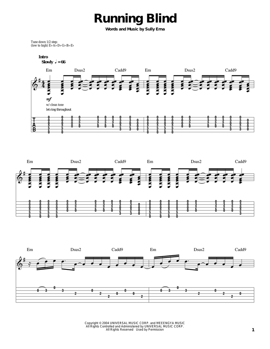 Running Blind Electric Guitar scores gallery preview page 1