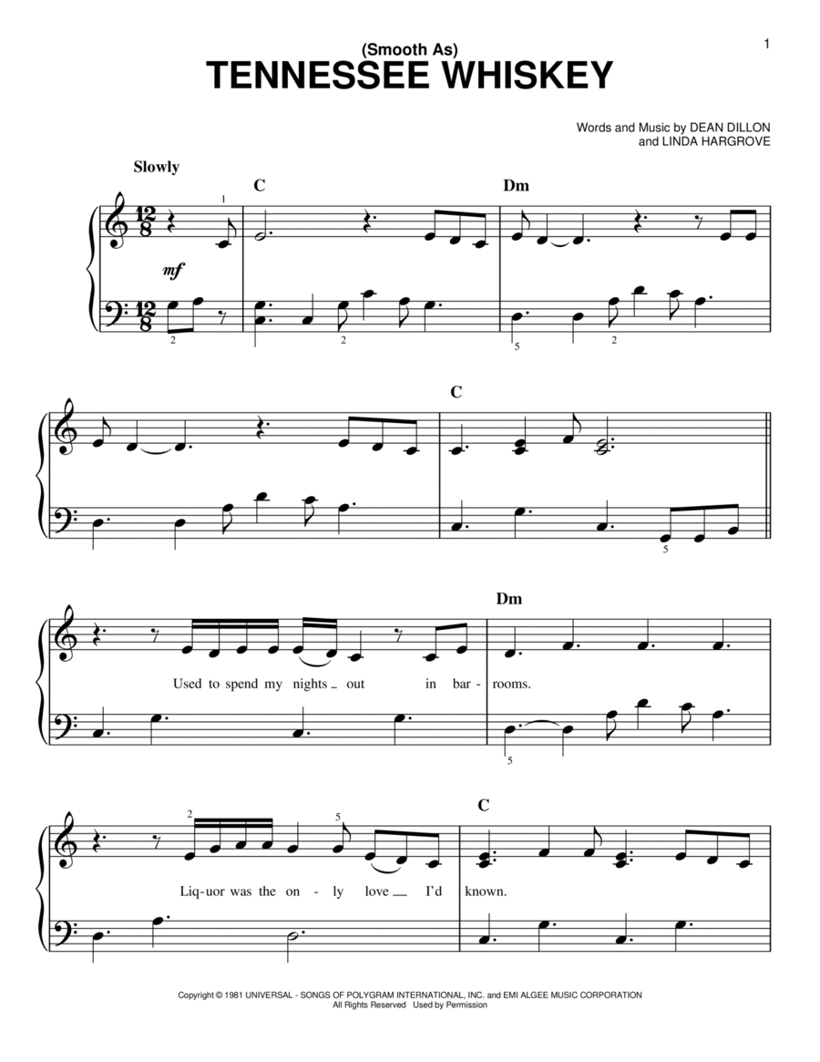 (Smooth As) Tennessee Whiskey Easy Piano scores gallery preview page 1