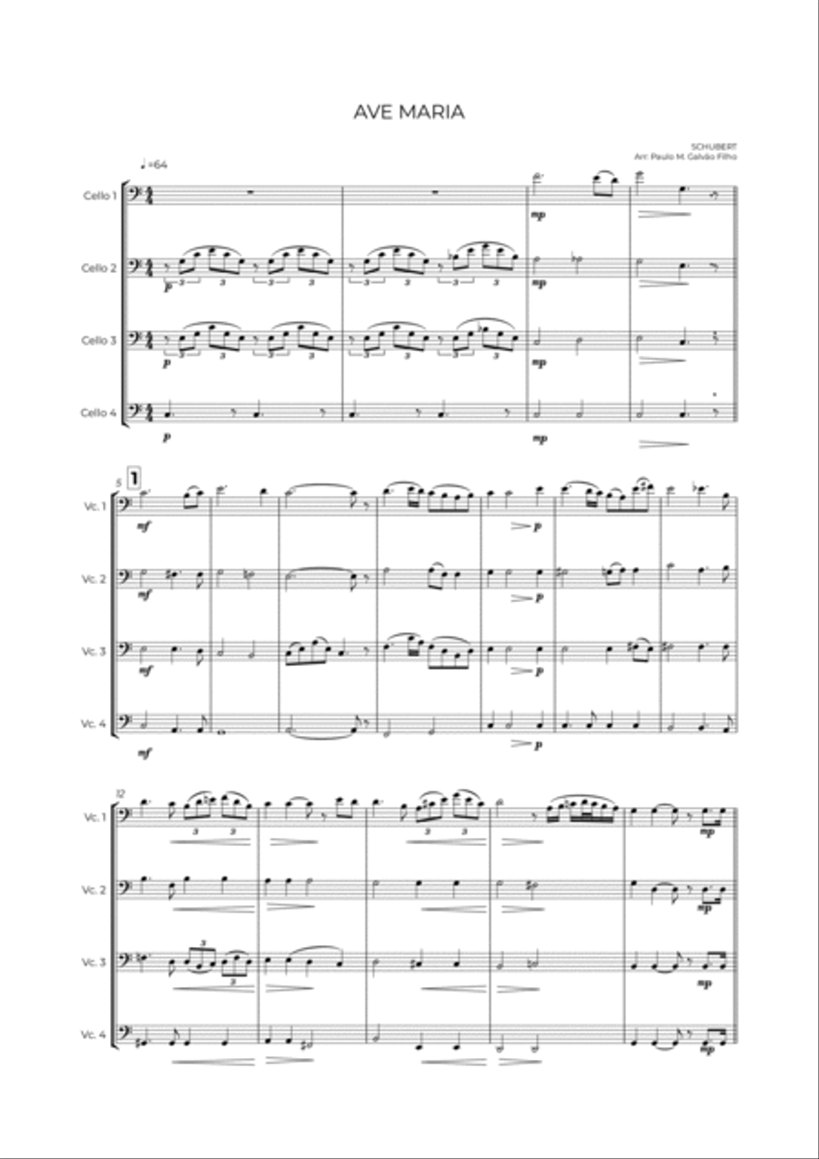 AVE MARIA - SCHUBERT - CELLO QUARTET String Quartet scores gallery preview page 2