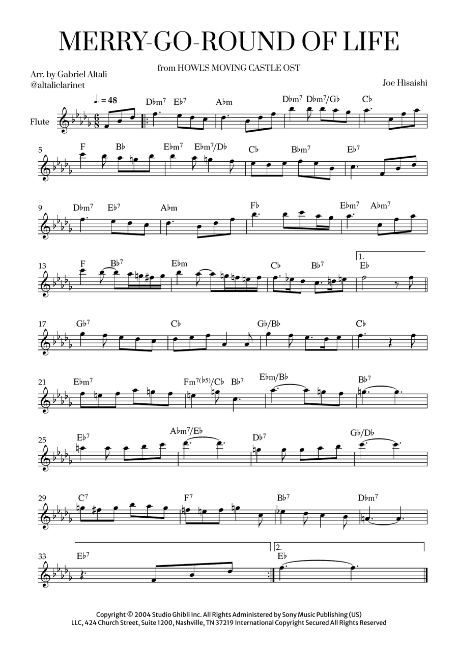 Merry-Go-Round Of Life Flute scores gallery preview page 1