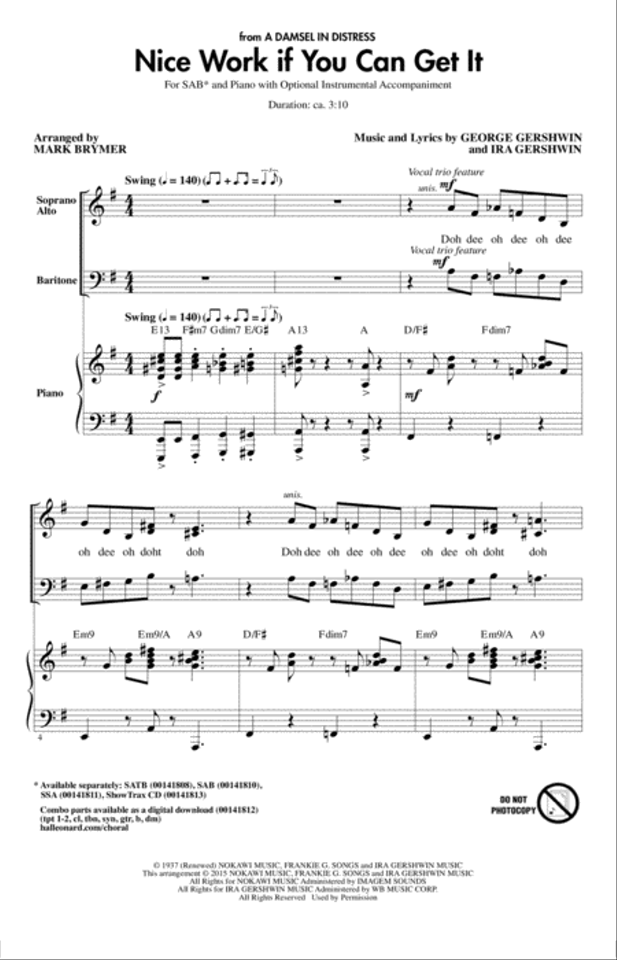 Nice Work If You Can Get It 3-Part scores gallery preview page 1