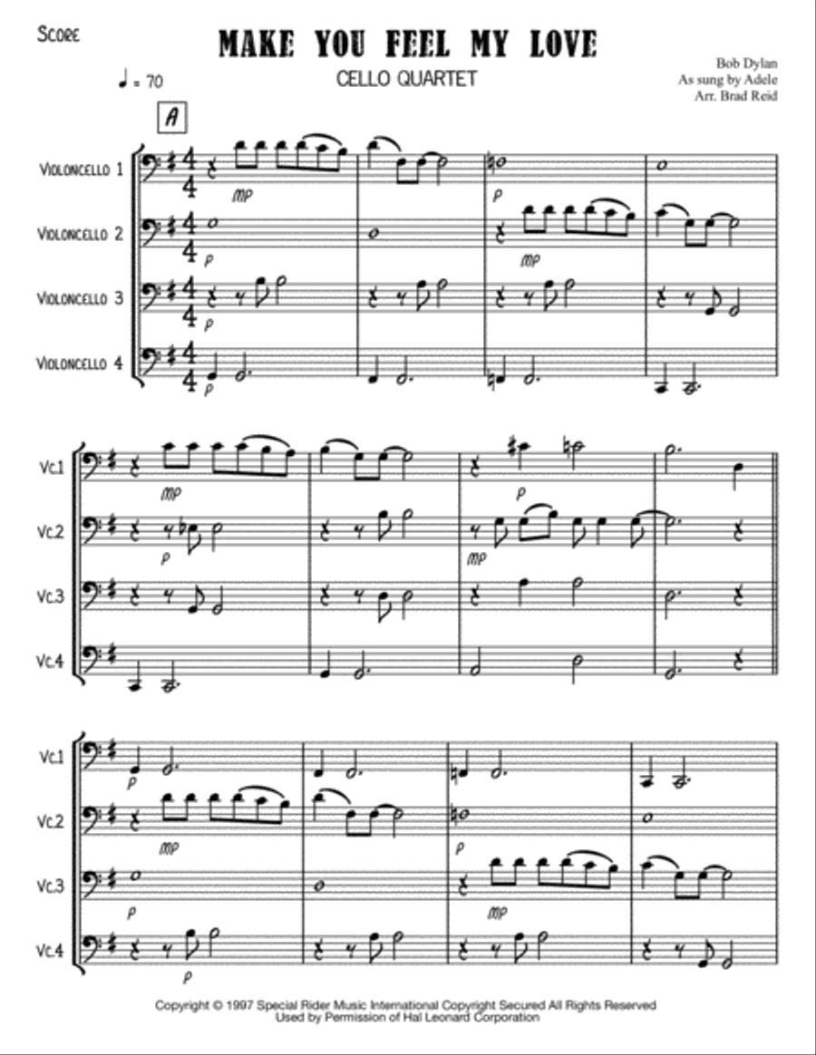 Make You Feel My Love Cello Solo scores gallery preview page 1