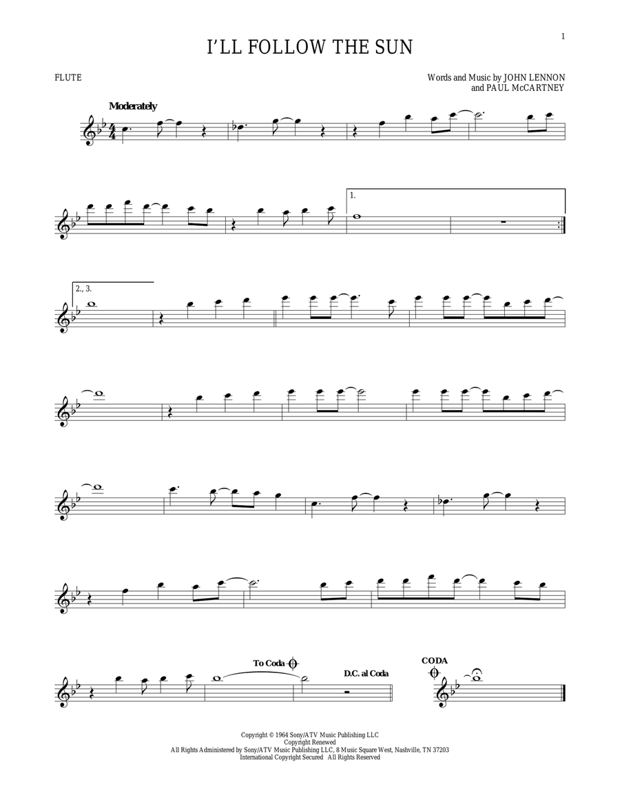 I'll Follow The Sun Flute Solo scores gallery preview page 1