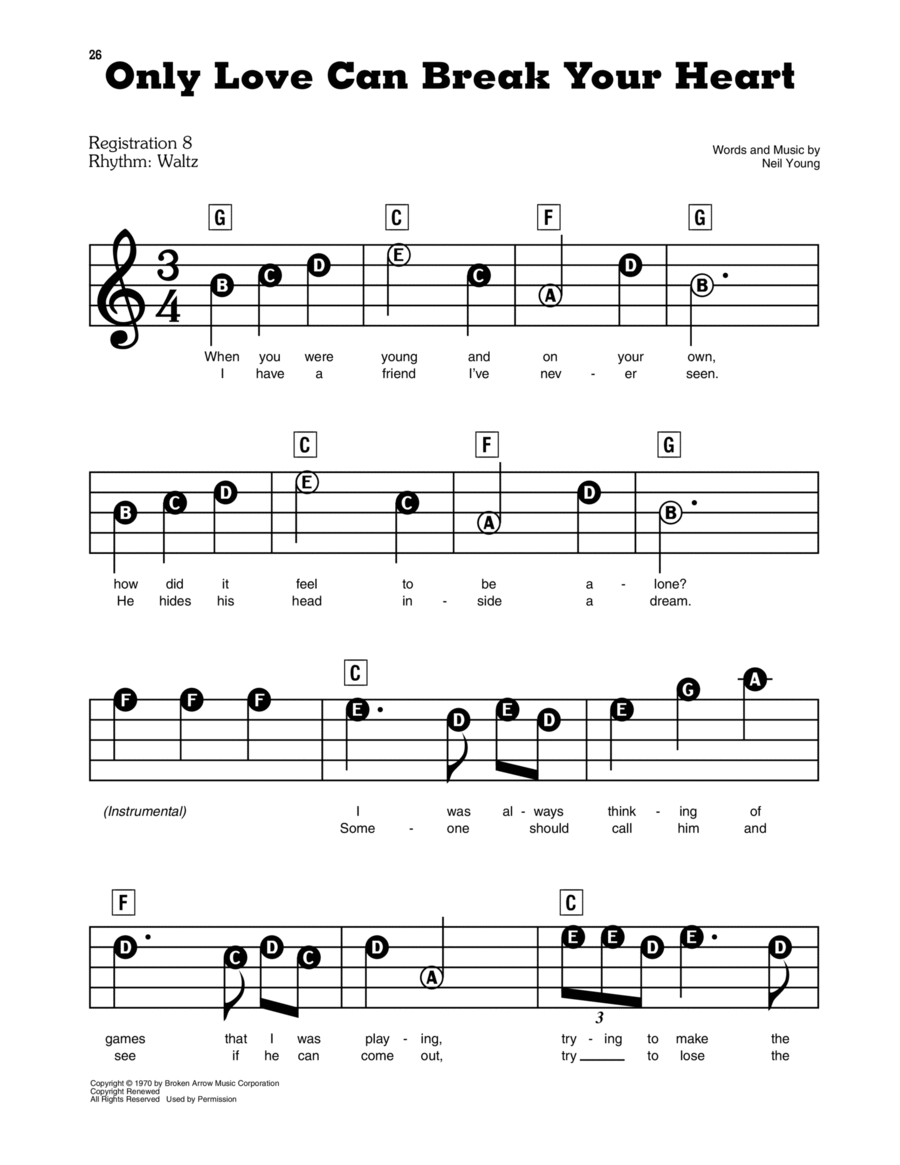 Only Love Can Break Your Heart Electronic Keyboard scores gallery preview page 1