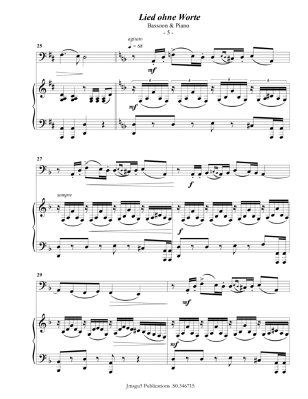Mendelssohn: Song Without Words Op. 109 for Bassoon & Piano image number null