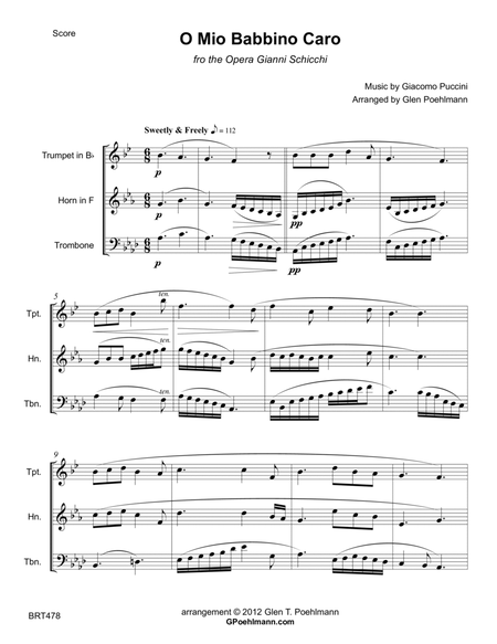 O MIO BABBINO CARO (Puccini Aria from "Gianni Schicchi") - BRASS TRIO (unaccompanied) image number null