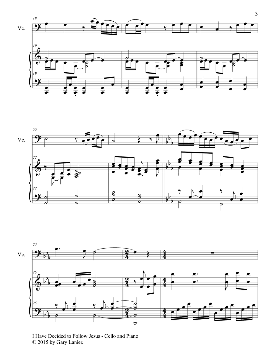 Gary Lanier: I HAVE DECIDED TO FOLLOW JESUS (Duet – Cello & Piano with Parts) Piano scores gallery preview page 4