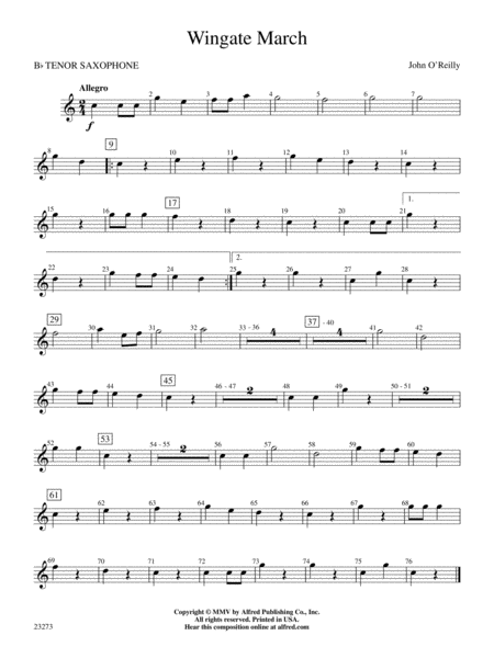Wingate March: B-flat Tenor Saxophone