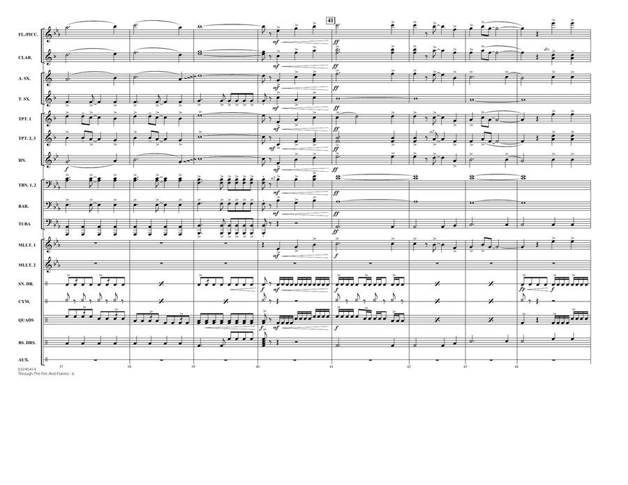 Through the Fire and Flames - Full Score Marching Band scores gallery preview page 6