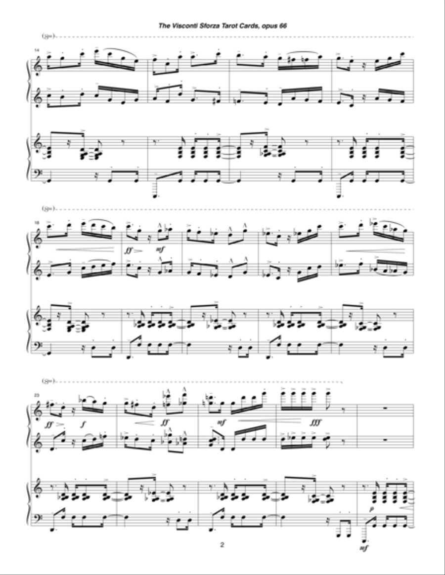 Visconti Sforza Tarot Cards, opus 66 ... Twenty Two Salon Pieces For Two Pianos (1996) 02 Il Saltimb 2 Pianos, 4-Hands scores gallery preview page 2