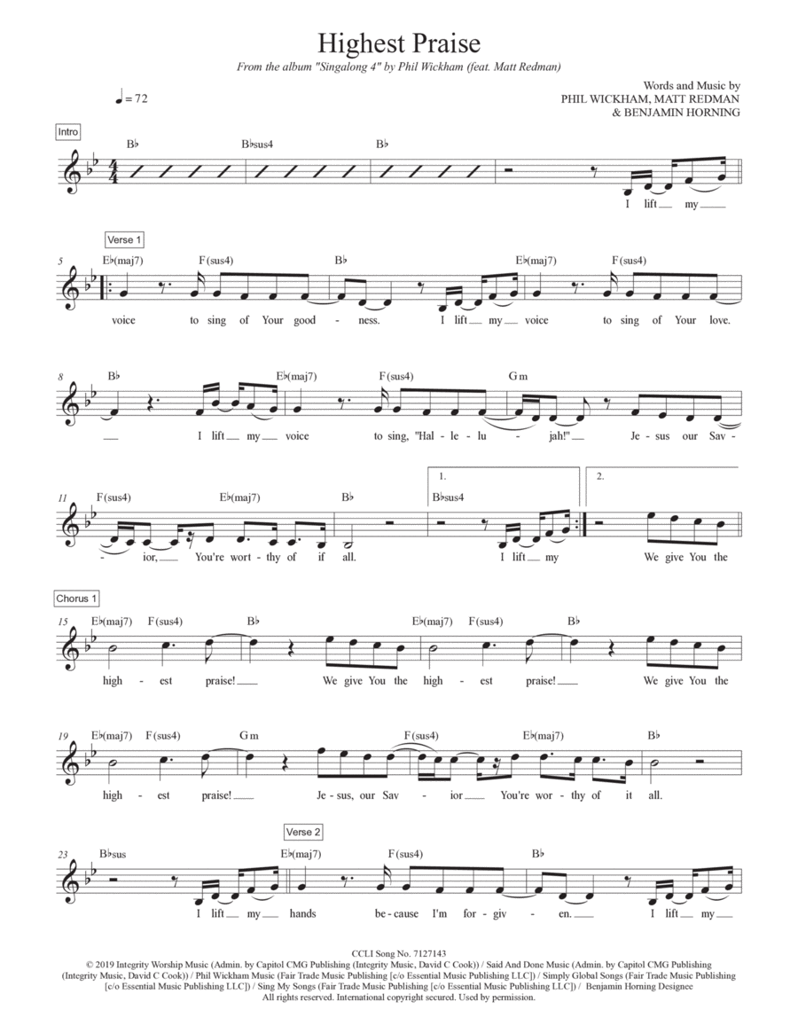 Highest Praise Piano scores gallery preview page 1