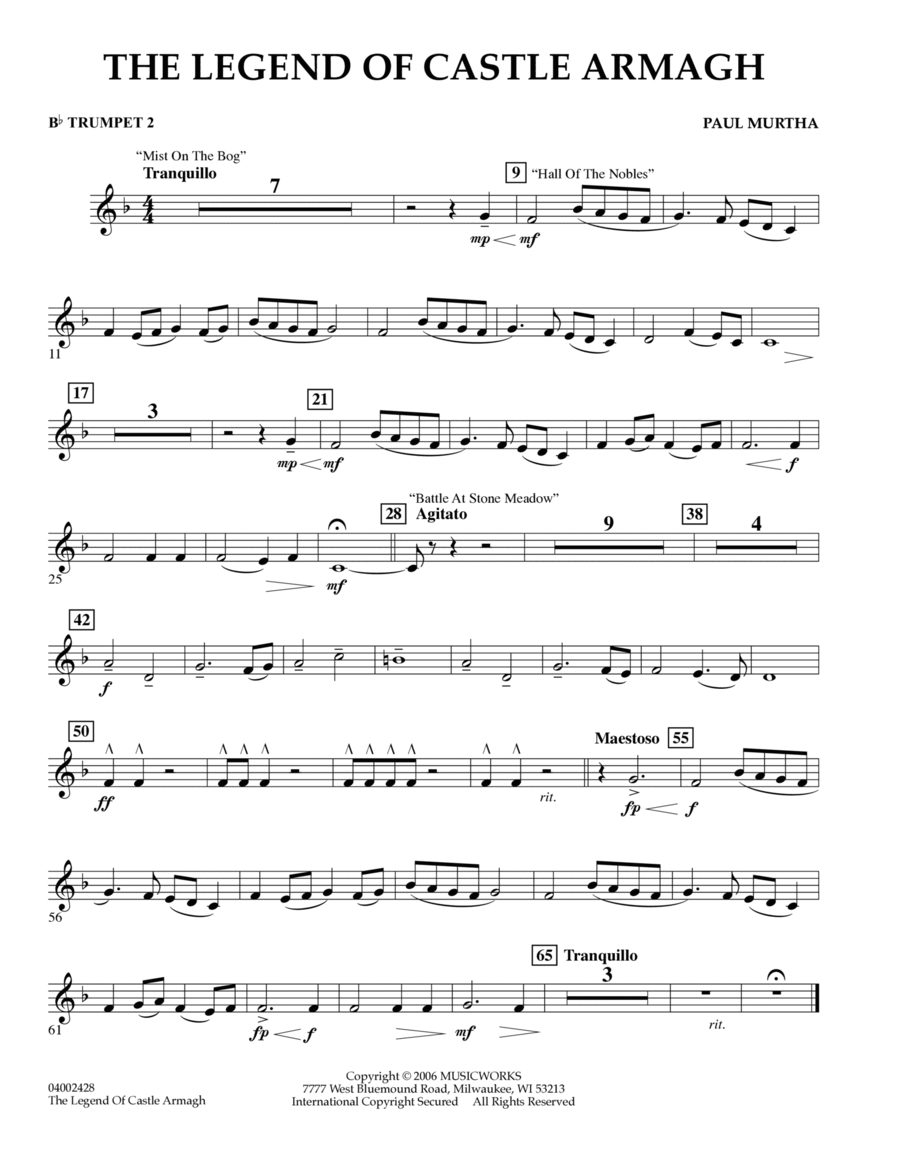 The Legend of Castle Armagh - Bb Trumpet 2 B-Flat Trumpet scores gallery preview page 1