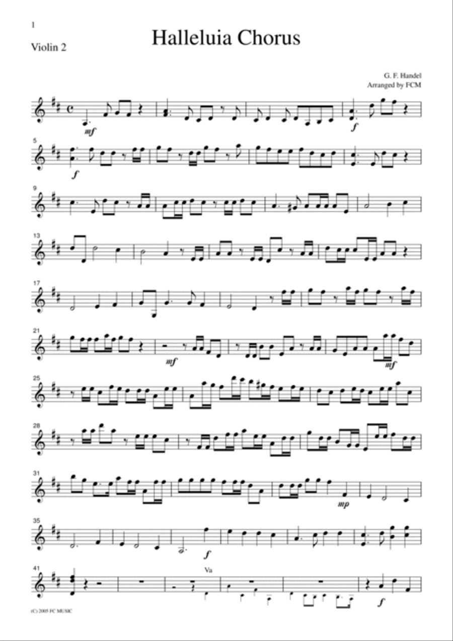 Handel Halleluia Chorus, for string quartet, CH104 image number null