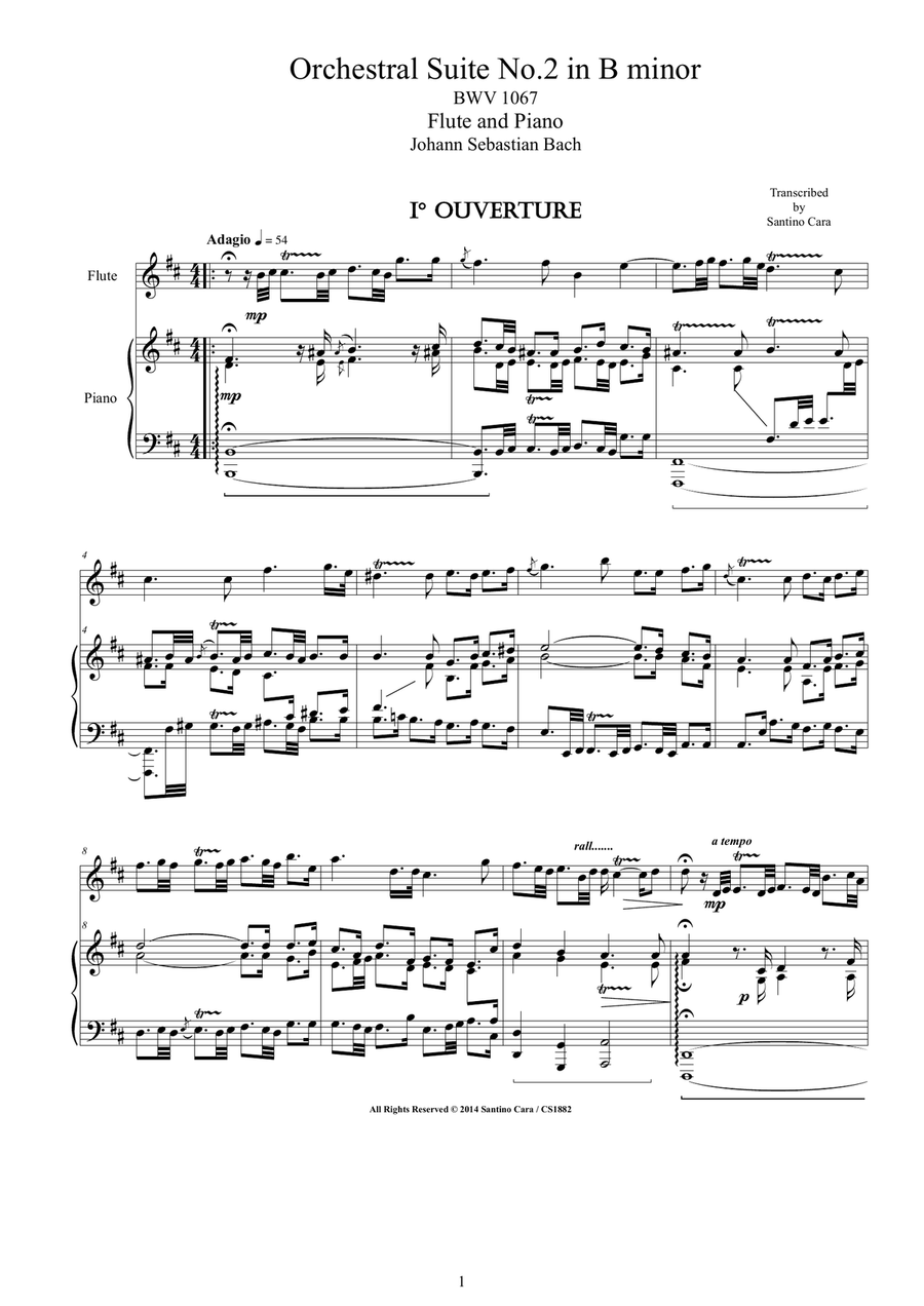 Bach - Suite no.2 in B minor BWV 1067 for Flute and Piano Flute Solo scores gallery preview page 1
