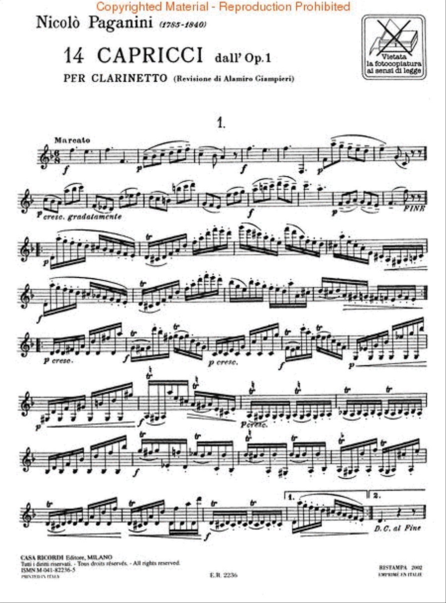 14 Capriccos, Op. 11, No. 6 (Moto Perpetuo) Clarinet Solo scores gallery preview page 2