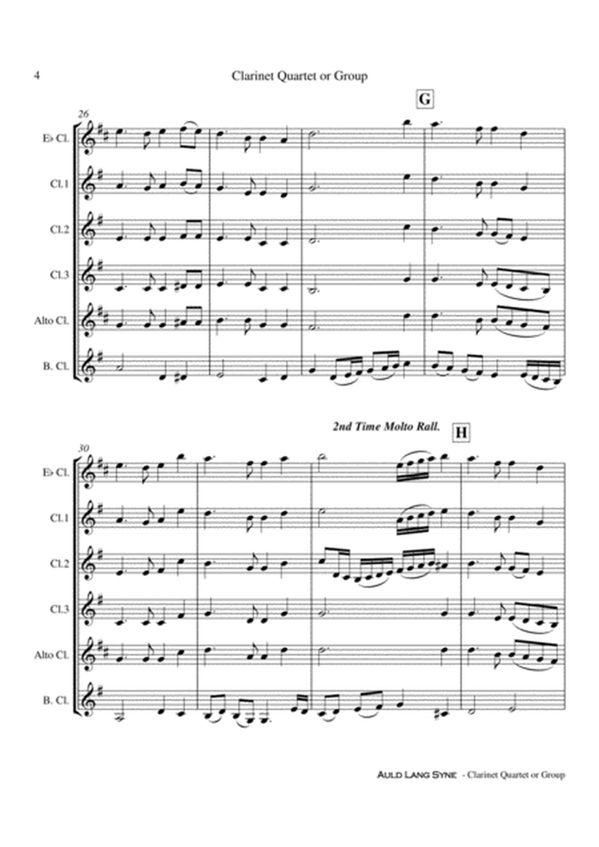 Auld Lang Syne - Clarinet Quartet or Group Score and Parts PDF image number null