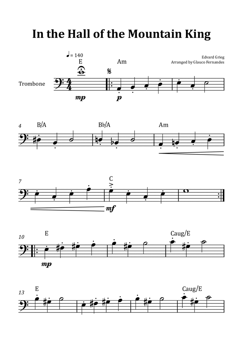In the Hall of the Mountain King - Trombone Solo with Chord Notation image number null