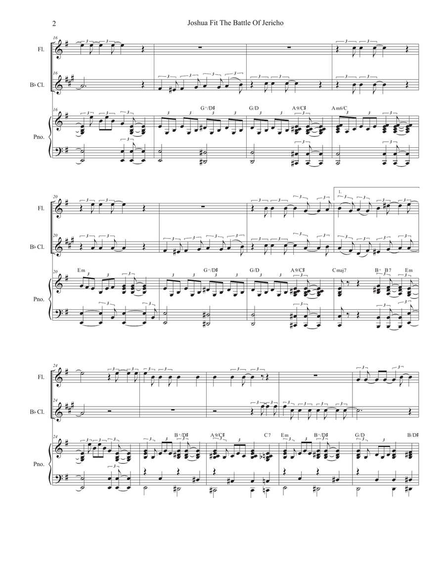Joshua Fit The Battle of Jericho (Duet for Flute and Bb-Clarinet) by Mahalia Jackson Woodwind Duet - Digital Sheet Music page 2