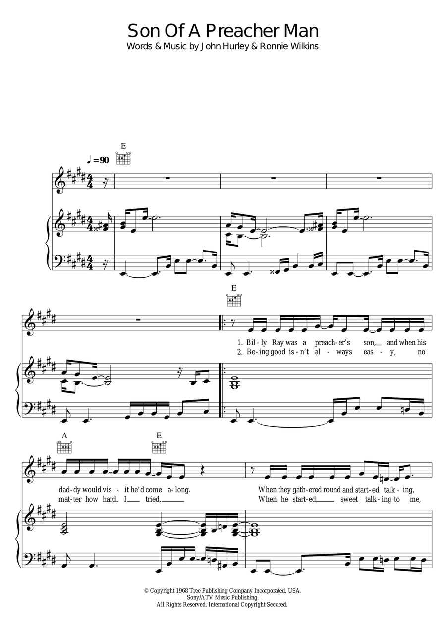 Son-Of-A-Preacher Man Piano, Vocal scores gallery preview page 1