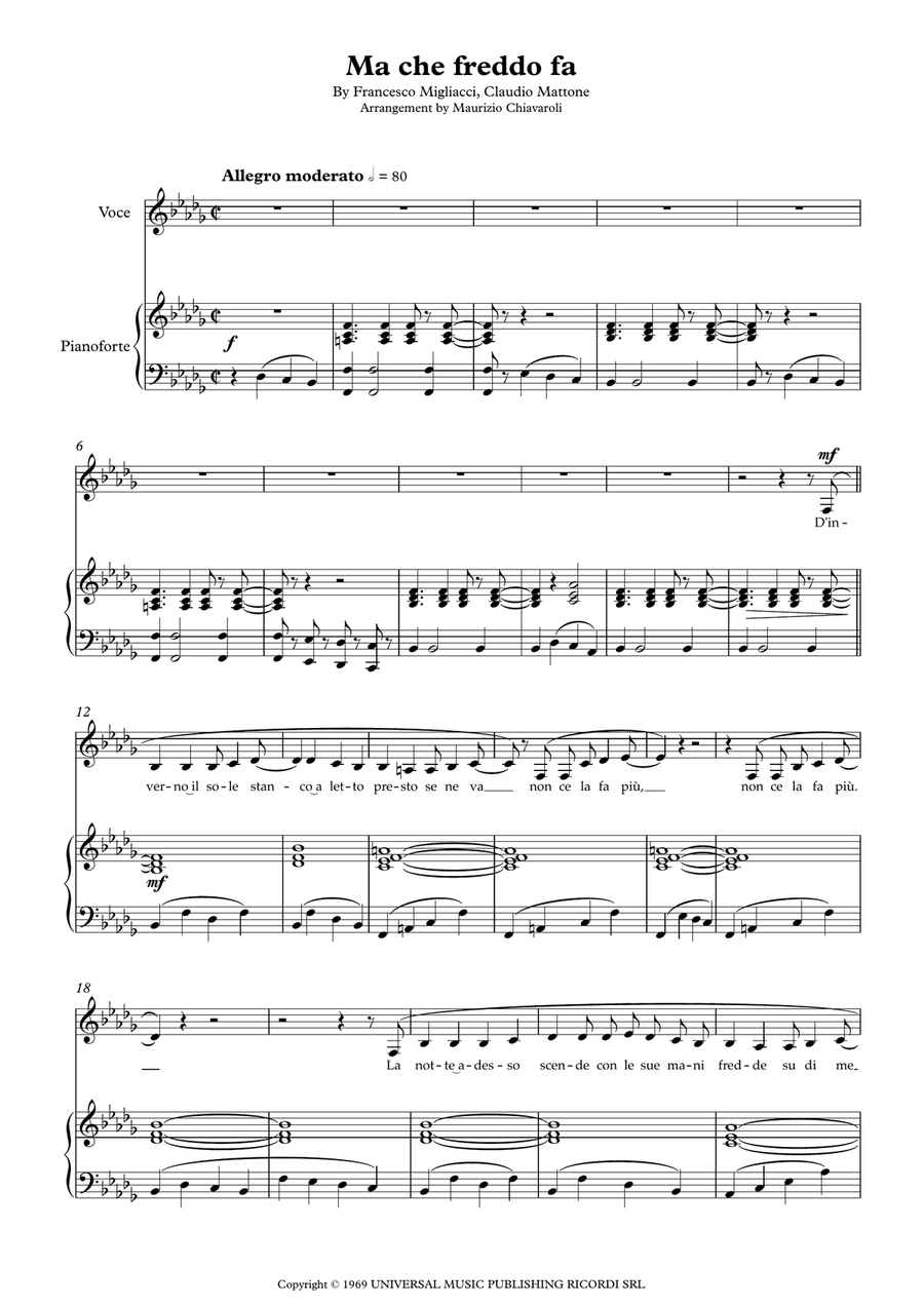 Ma Che Freddo Fa Piano, Vocal scores gallery preview page 1