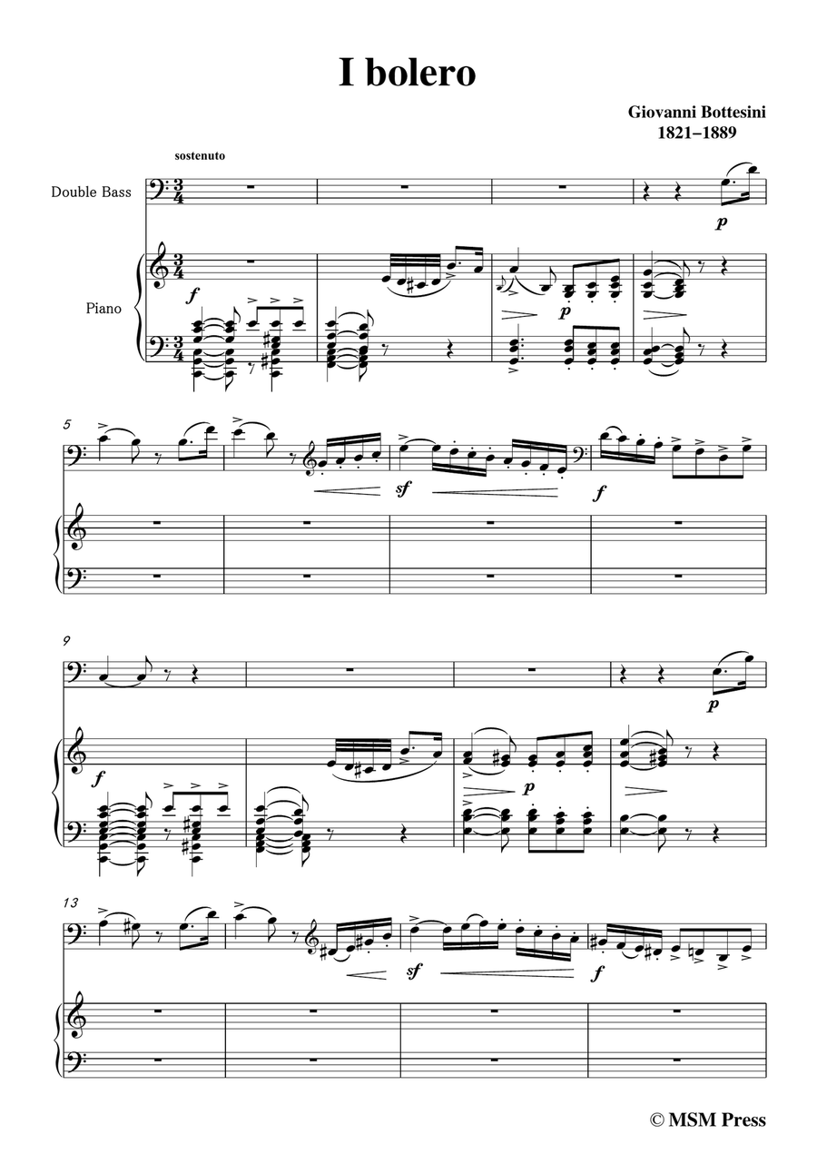 Bottesini-I bolero, for Doublebass and Piano in C Major Double Bass scores gallery preview page 3