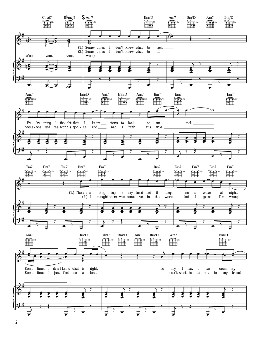 Sometimes I Don't Know What To Feel Piano, Vocal, Guitar scores gallery preview page 2