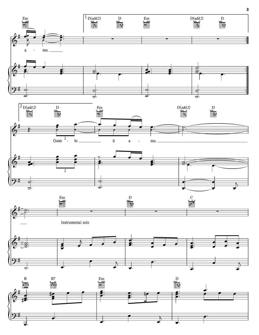 Nights In White Satin (Notte Di Luce) Piano, Vocal, Guitar scores gallery preview page 3