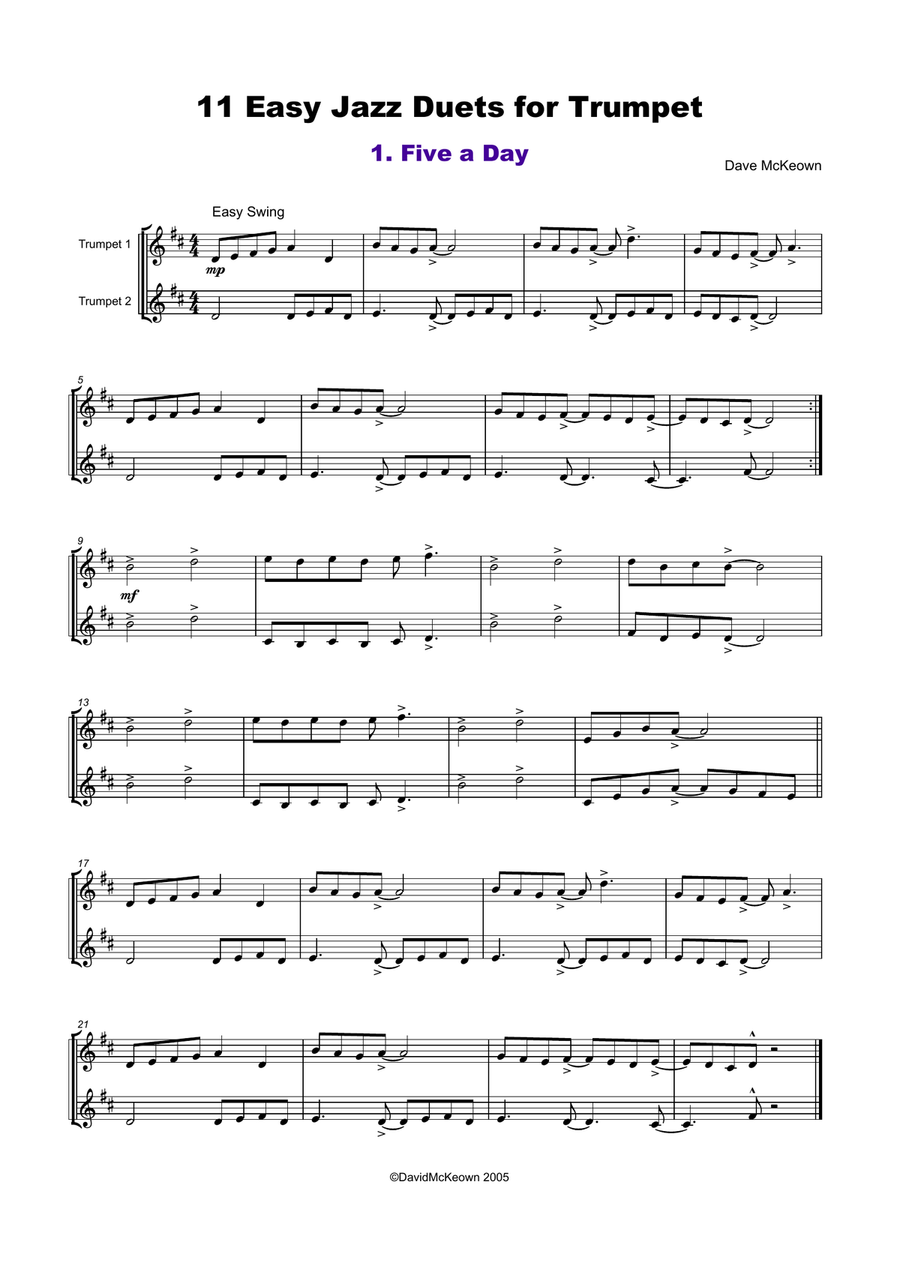11 Easy Jazz Duets for Trumpet Trumpet Duet scores gallery preview page 2