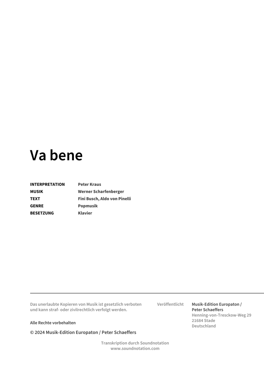 Va bene Va bene Piano Solo scores gallery preview page 2