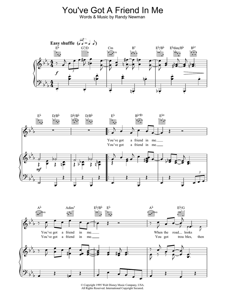 You've Got A Friend In Me (from Toy Story) Piano, Vocal, Guitar scores gallery preview page 1