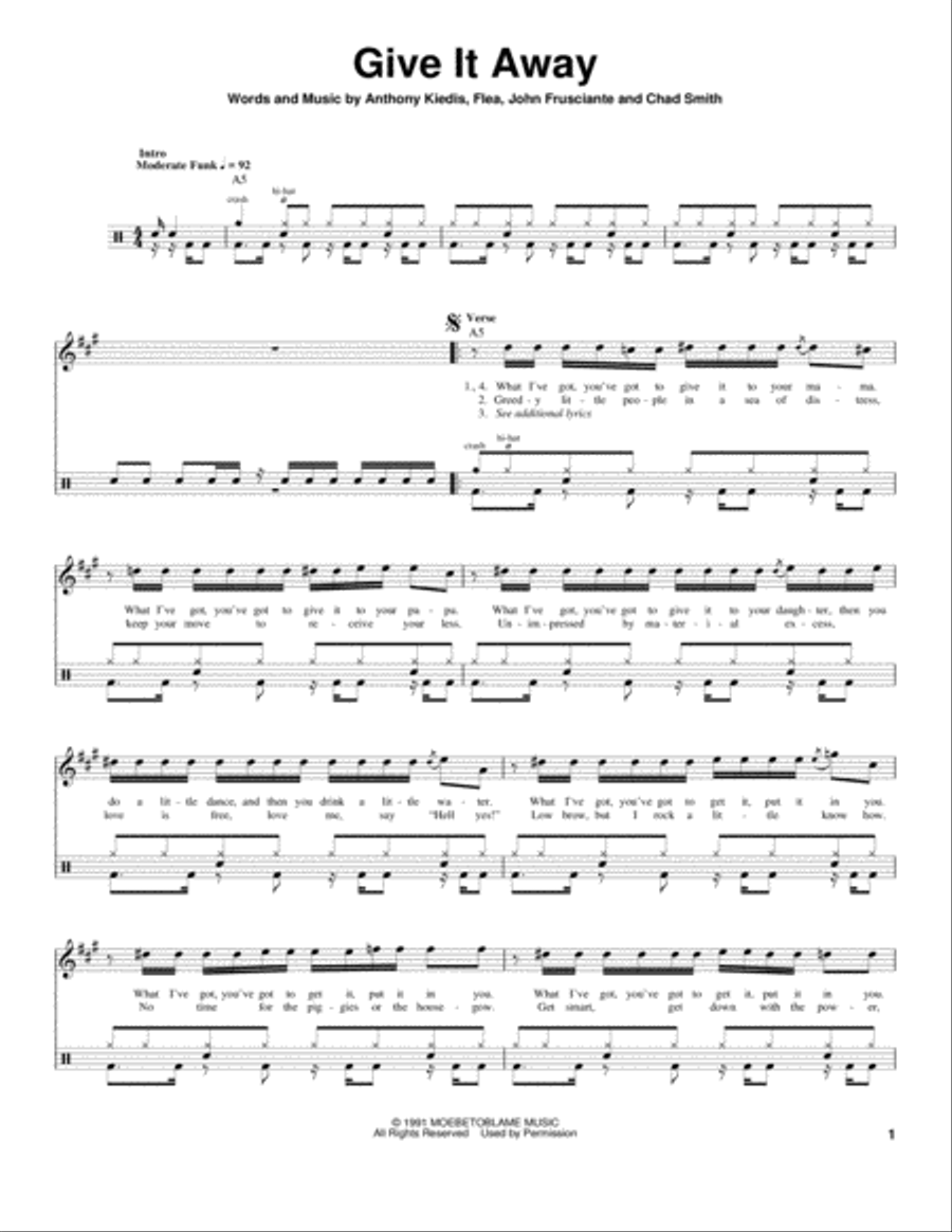 Give It Away Give It Away Drum Set scores gallery preview page 1