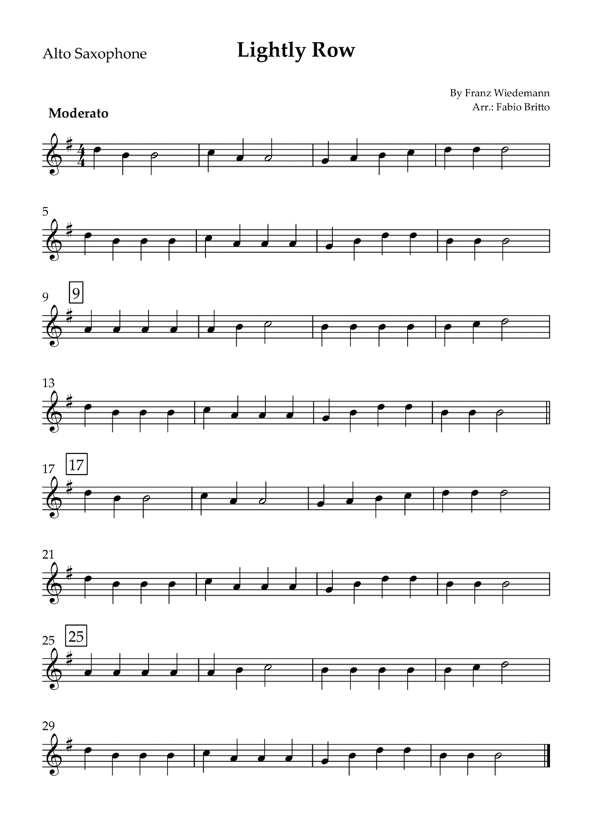 Lightly Row for Alto Saxophone Solo