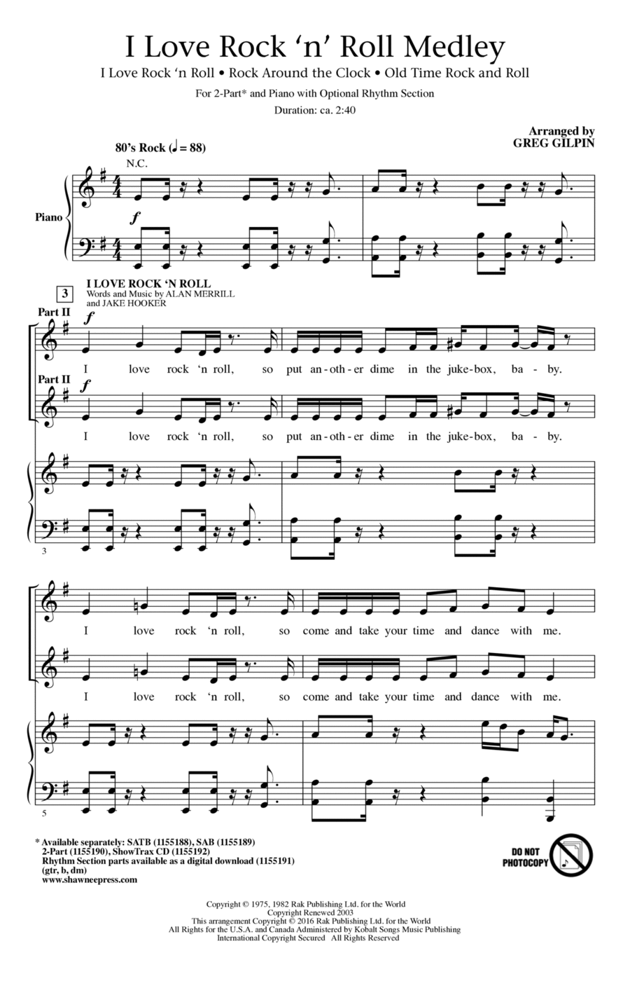 I Love Rock 'n' Roll Medley 2-Part scores gallery preview page 1