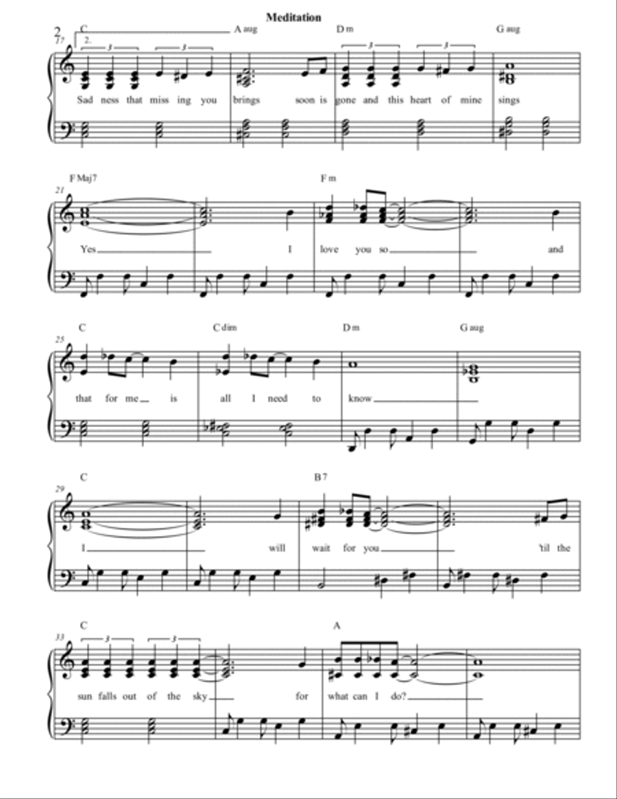 Meditation (meditacao) Piano, Vocal, Guitar scores gallery preview page 2