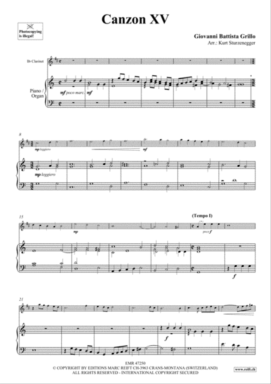 Canzon XV Clarinet Solo scores gallery preview page 3