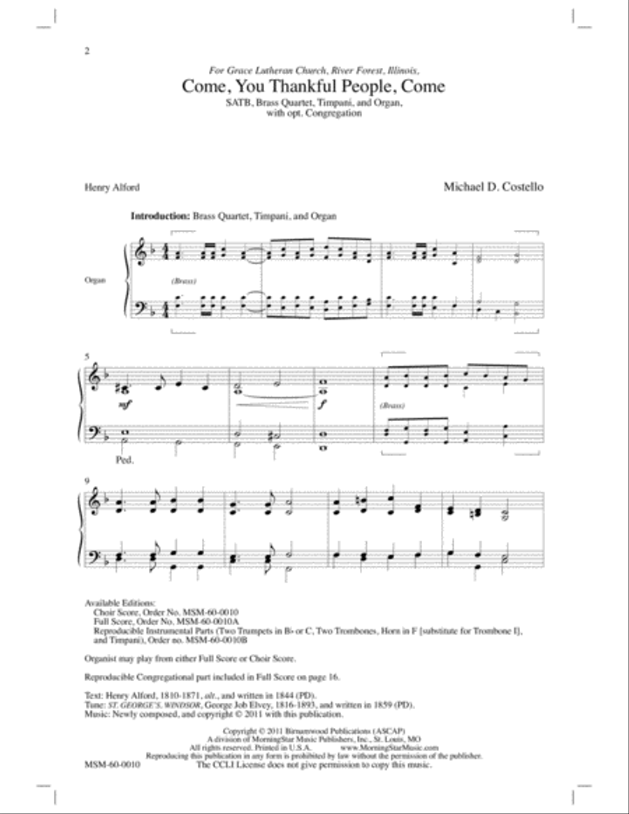 Come, You Thankful People, Come 4-Part scores gallery preview page 2
